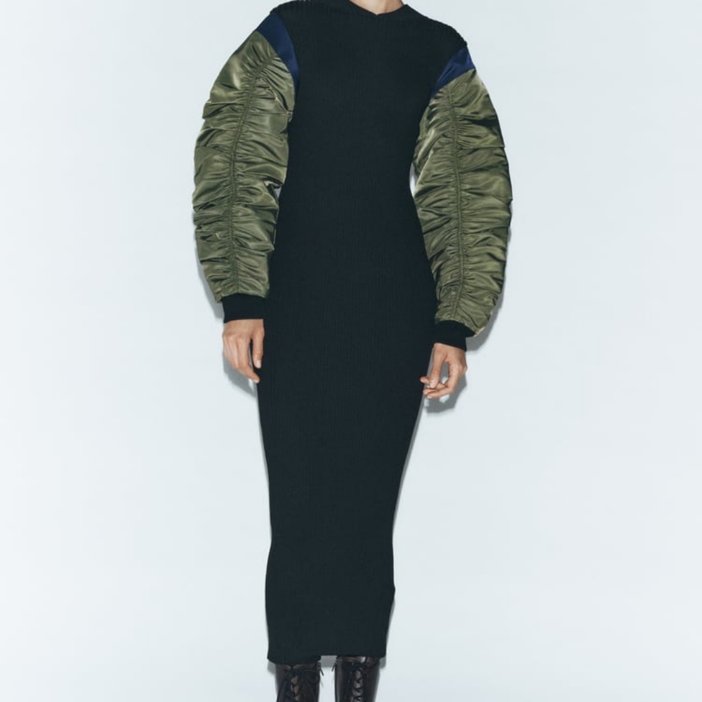 Zara mixed nylon midi dress black/green  M BNWT